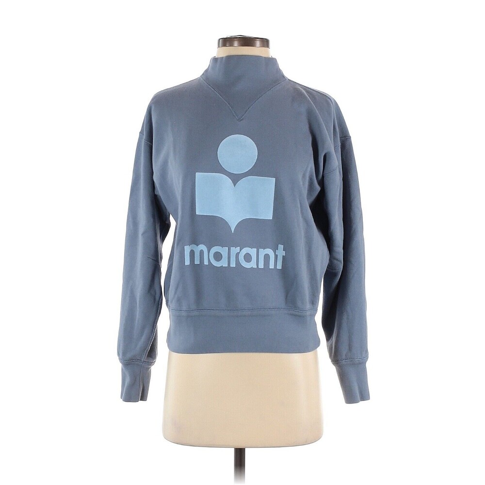 ISABEL MARANT ÉTOILE Moby Blue Logo Cotton Blend Pull Over Sweatshirt-FR 34/US 2